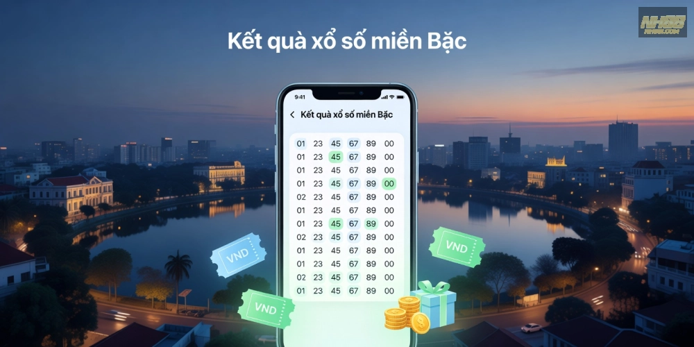 Minh họa khái niệm xổ số miền bắc nh88 với giao diện nền tảng trực tuyến hiện đại
